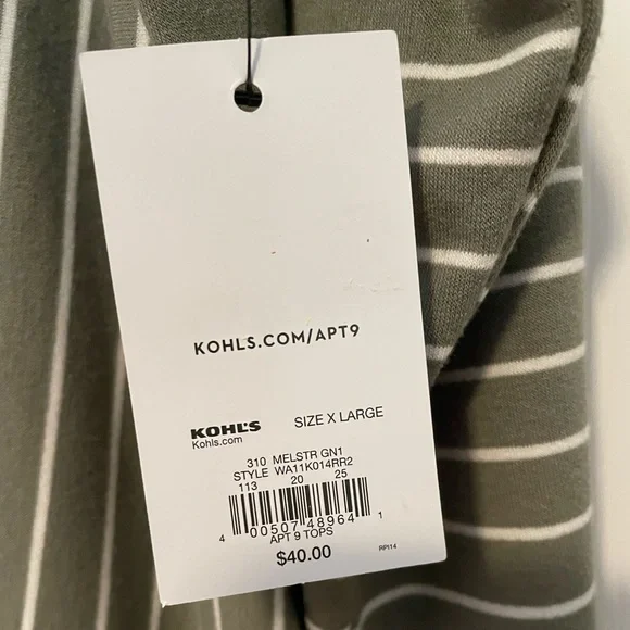 NWT XL Apt9 Green/White Striped Top - Picture 5 of 5